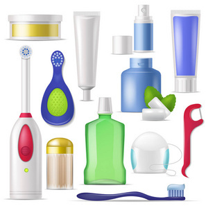 牙科的清洁工具。口腔护理卫生用品